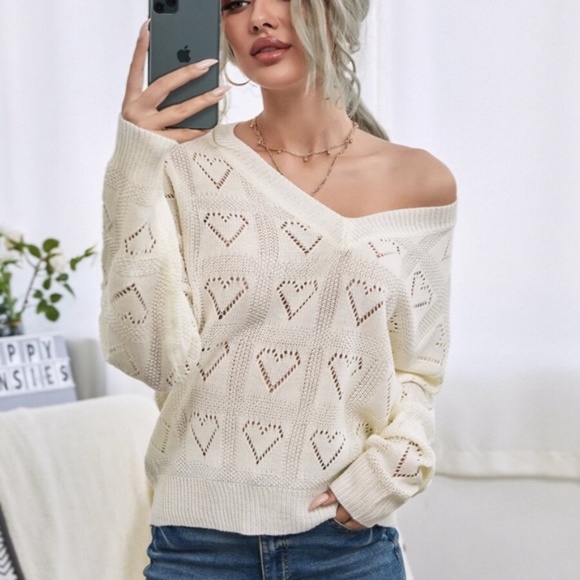 vneck boho vday heart print sweater BEIGE - Picture 4 of 7
